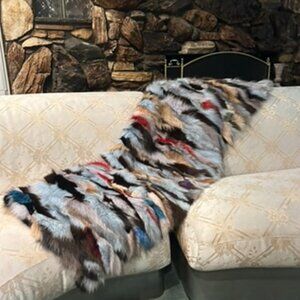 Luxurious Multi-Colored Fox Fur Blanket